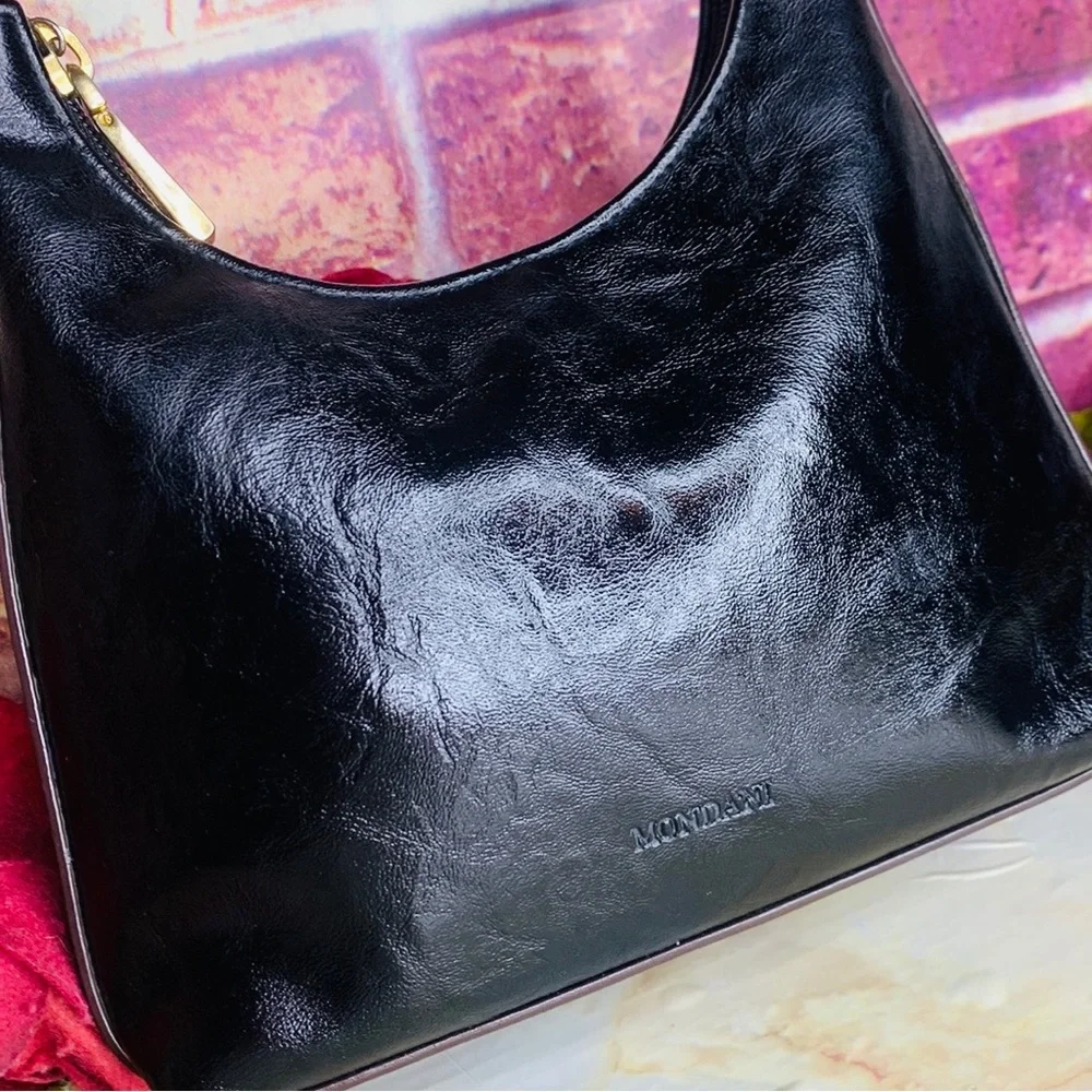 Mondani NY Black Faux Leather Baguette Shoulder Bag